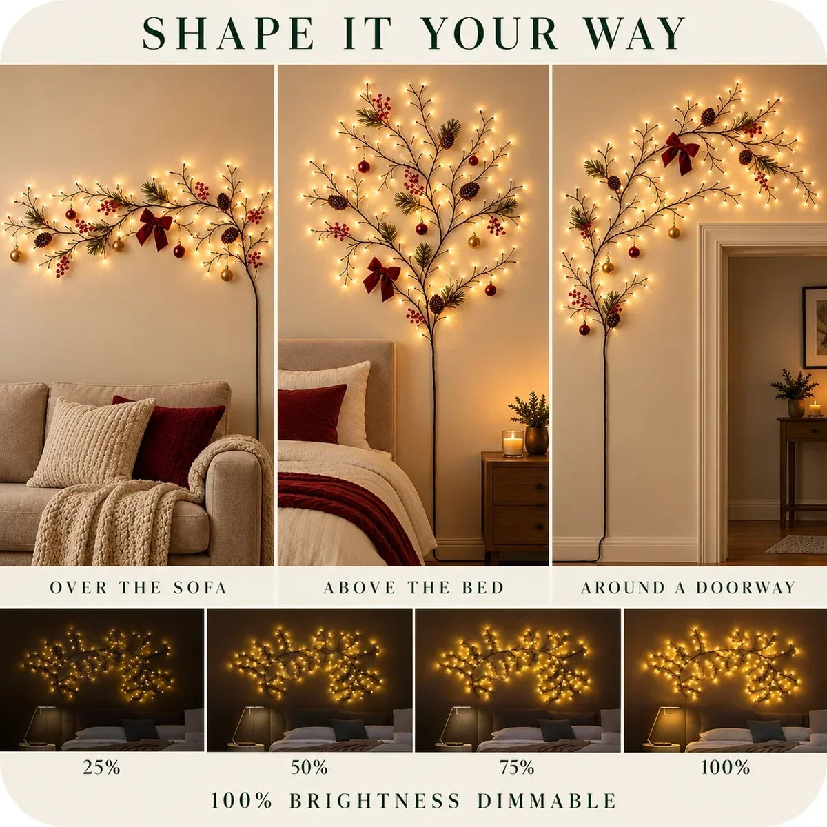 Christmas wall light with warm vine lights for cozy homes