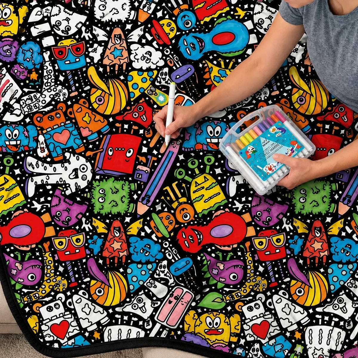 Reusable Coloring Blanket + Washable Markers Gift Bundle