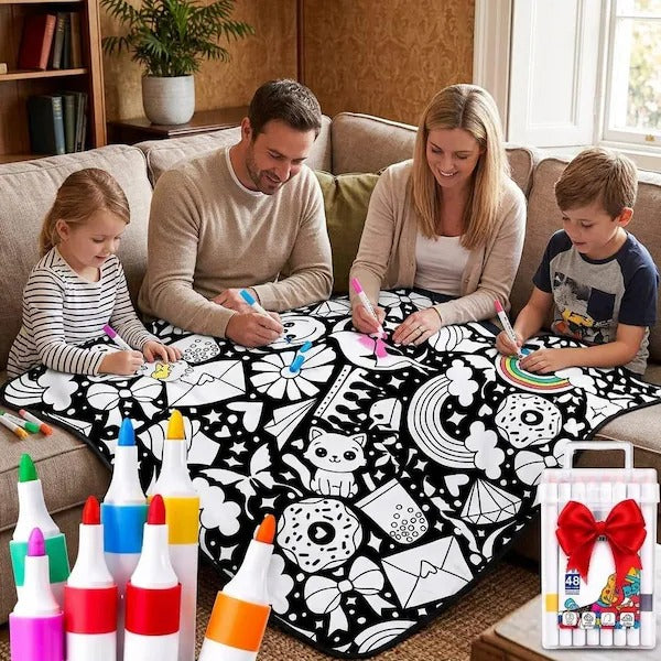 Reusable Coloring Blanket + Washable Markers Gift Bundle