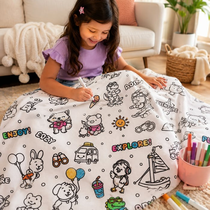 Reusable Coloring Blanket + Washable Markers Gift Bundle